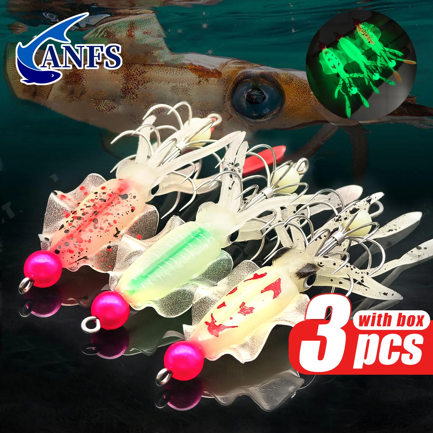Fishing Hook Assortment - ANFS 3 adet Aydınlık Kalamar Jig